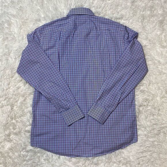 Hugo Boss Blue Checkered Mens Dress Shirt Size 16 / 41 Formal Button Down - Picture 9 of 9